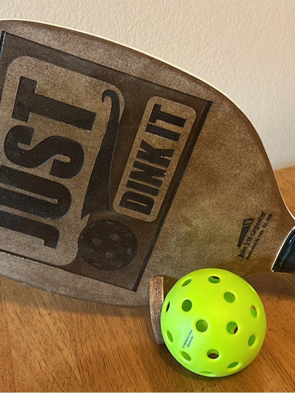 Handcrafted Engraved Wooden Pickleball Display Set- Just Dink it